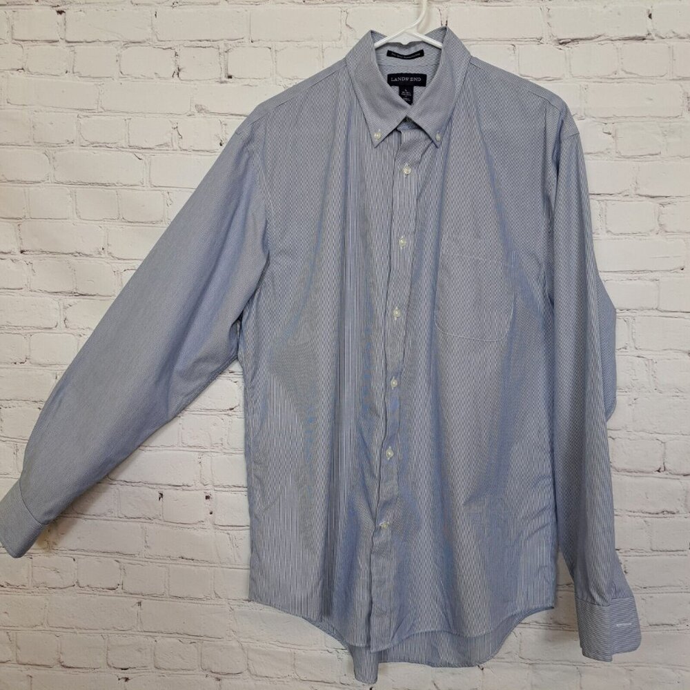 Lands' End Casual Striped Button Down Shirt Size Large